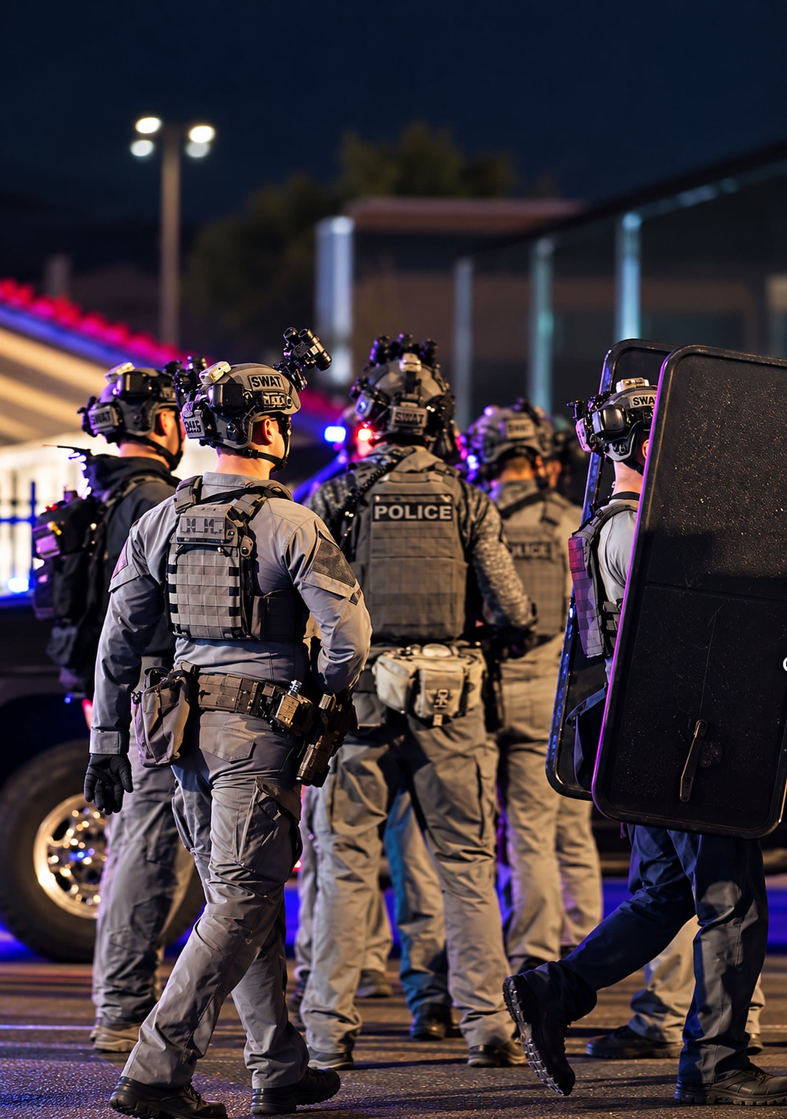 A tactical team moving together on a night call